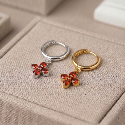 10mm Flower Birthstone Huggie Earrings, Flash Gold/Sterling Silver Finish