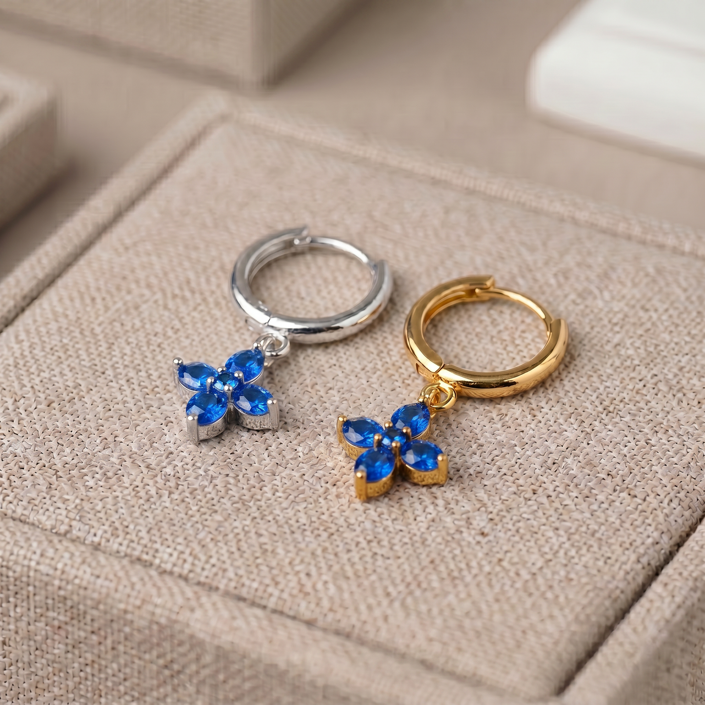 10mm Flower Birthstone Huggie Earrings, Flash Gold/Sterling Silver Finish