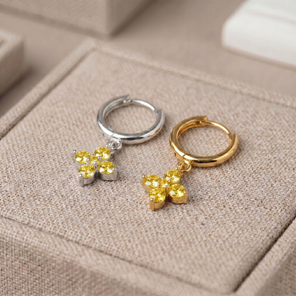 10mm Flower Birthstone Huggie Earrings, Flash Gold/Sterling Silver Finish