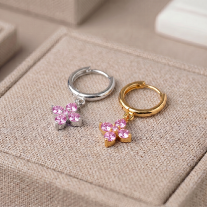 10mm Flower Birthstone Huggie Earrings, Flash Gold/Sterling Silver Finish