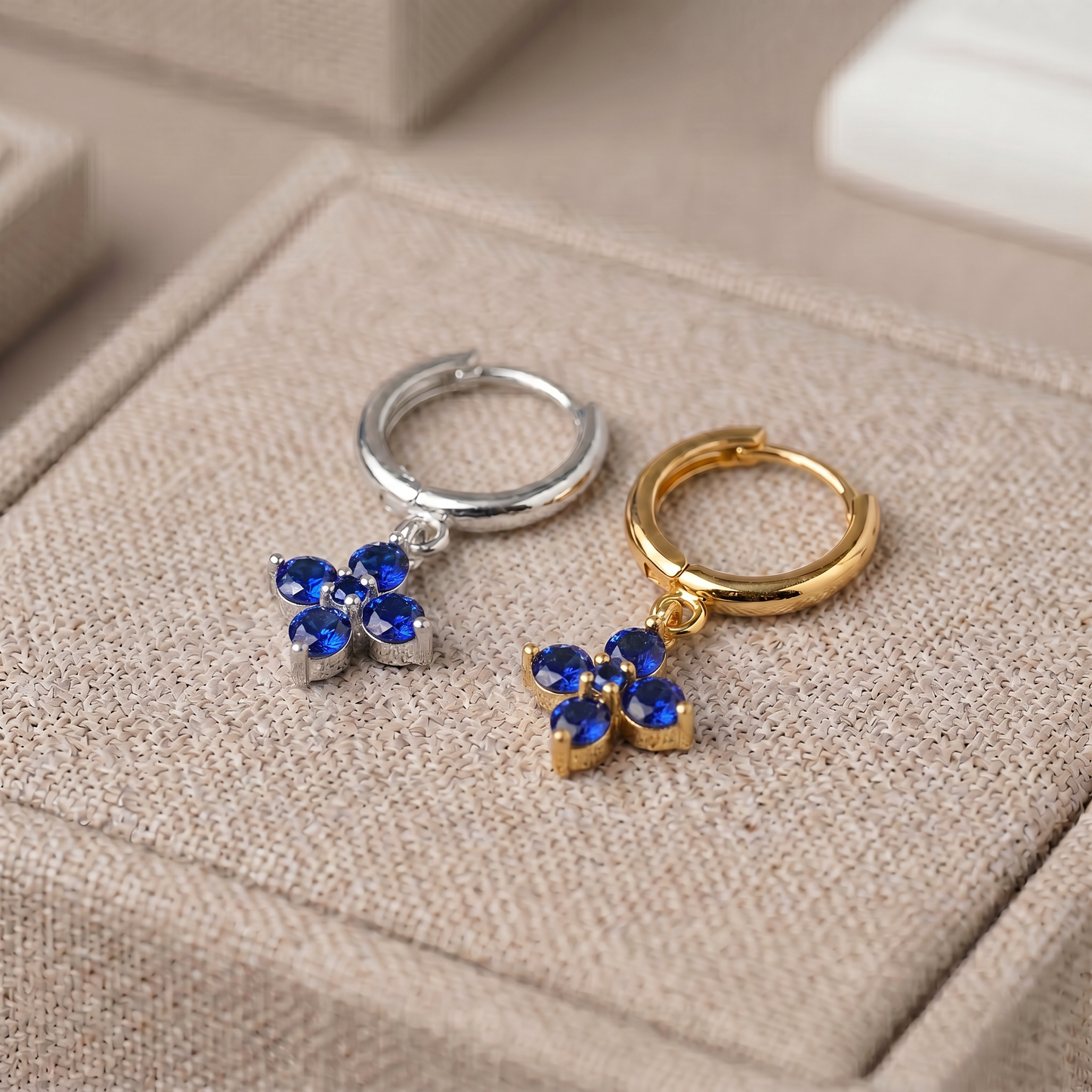 10mm Flower Birthstone Huggie Earrings, Flash Gold/Sterling Silver Finish