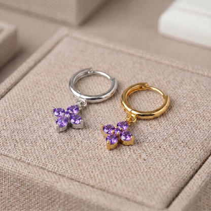 10mm Flower Birthstone Huggie Earrings, Flash Gold/Sterling Silver Finish