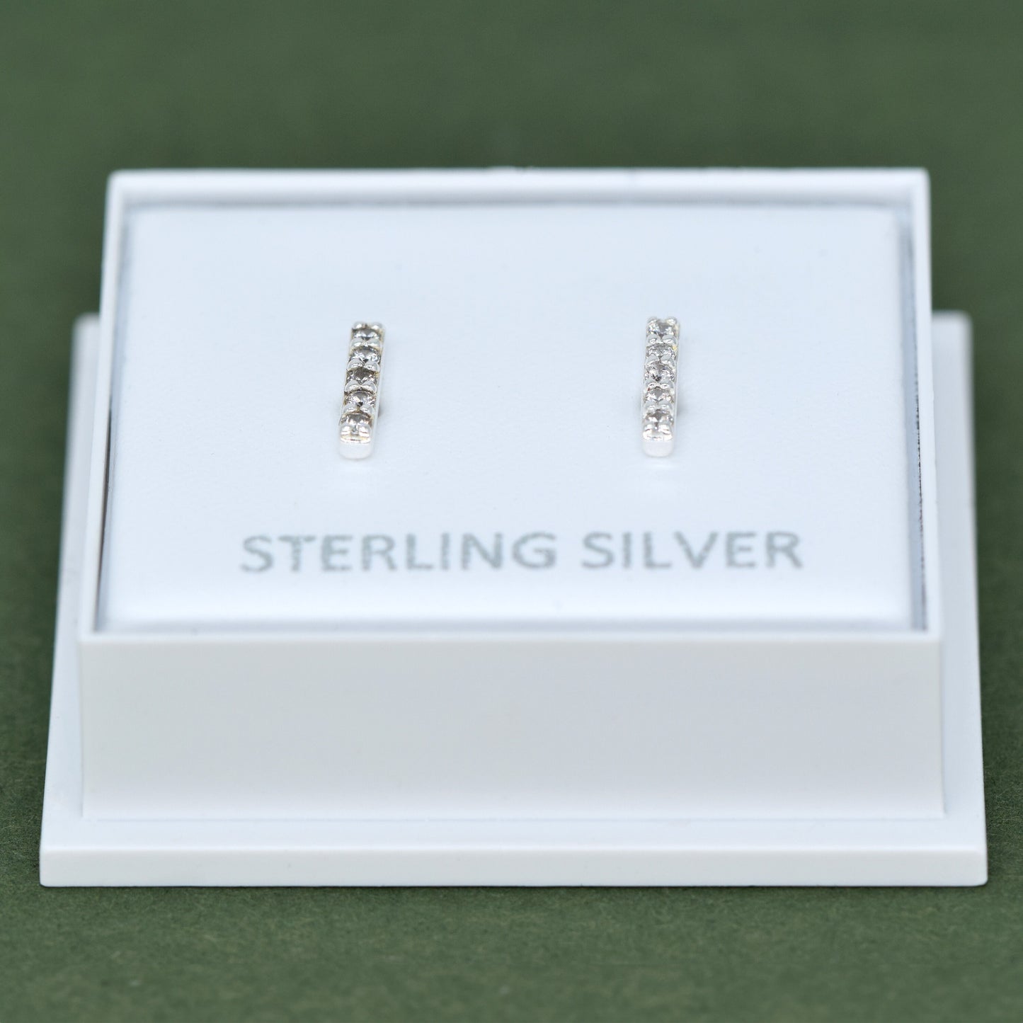 Sterling Silver 7.5mm Cubic Zirconia Bar Stud Earrings  in Gift Box