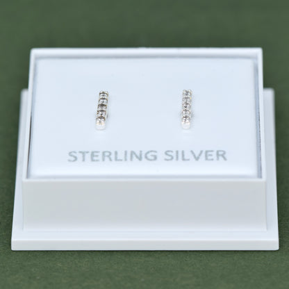 Sterling Silver 7.5mm Cubic Zirconia Bar Stud Earrings  in Gift Box