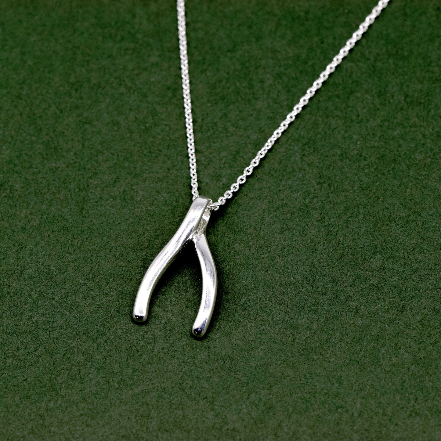 925 Sterling Silver 20mm Wishbone Pendant on 18" Rolo Chain