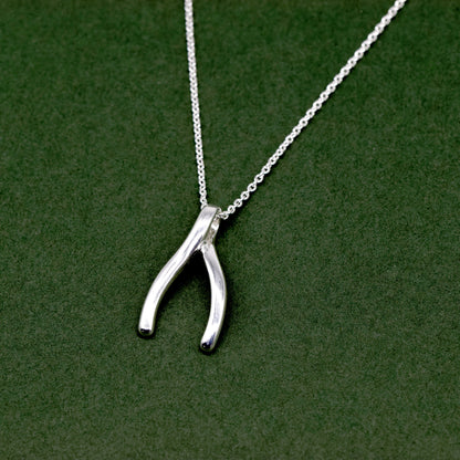 925 Sterling Silver 20mm Wishbone Pendant on 18" Rolo Chain