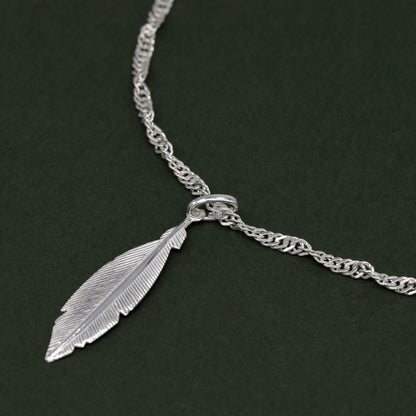 Sterling Silver 10" Singapore Chain Anklet With Feather Pendant