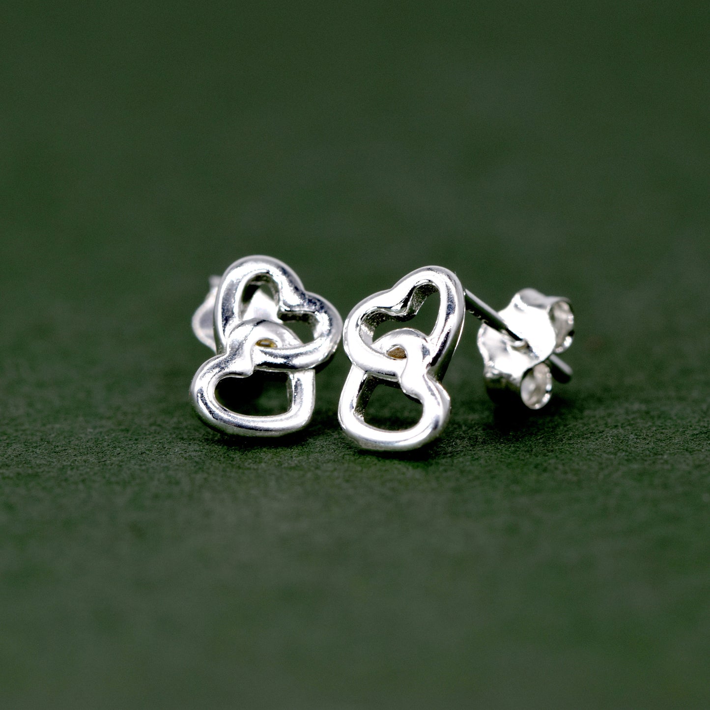 Sterling Silver Double Open Heart Stud Earrings