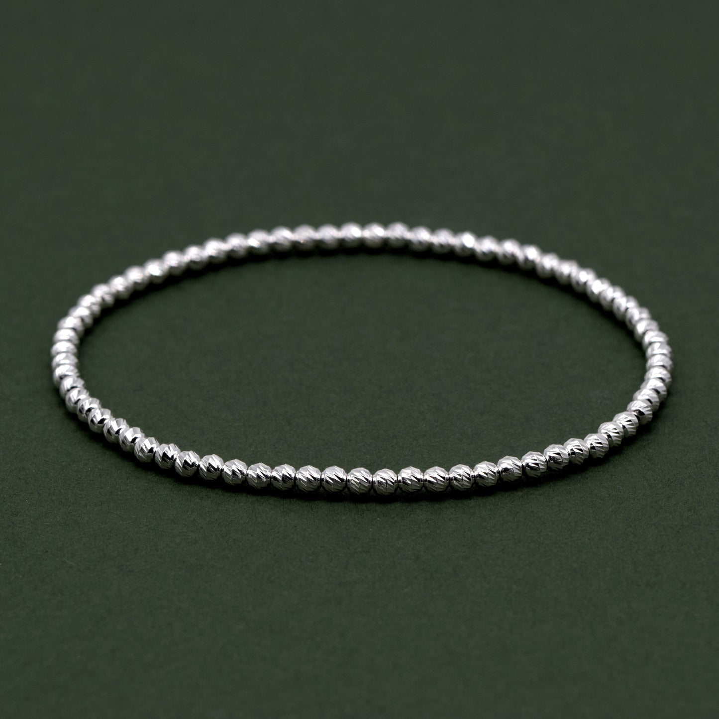 Sterling Silver Stretch Bracelet 7.5", Knurled Beads Bracelet