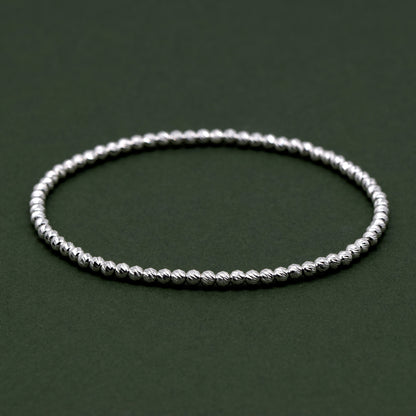 Sterling Silver Stretch Bracelet 7.5", Knurled Beads Bracelet