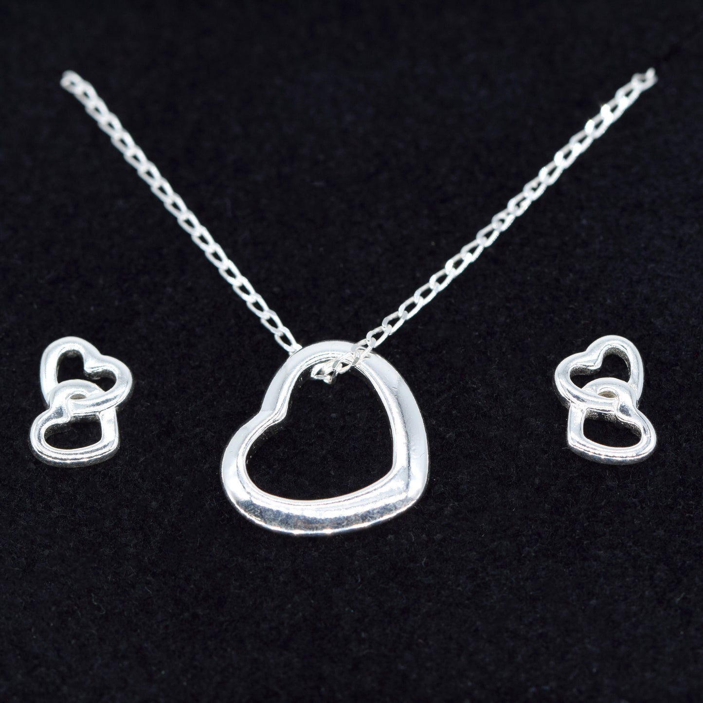 Sterling Silver Open Floating Heart Necklace & Earring Set in Gift Box