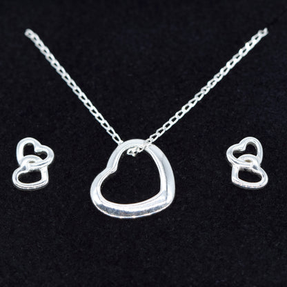 Sterling Silver Open Floating Heart Necklace & Earring Set in Gift Box