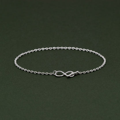 Sterling Silver 7.5” Infinity T Bar Bracelet on 1.9mm Rolo Chain