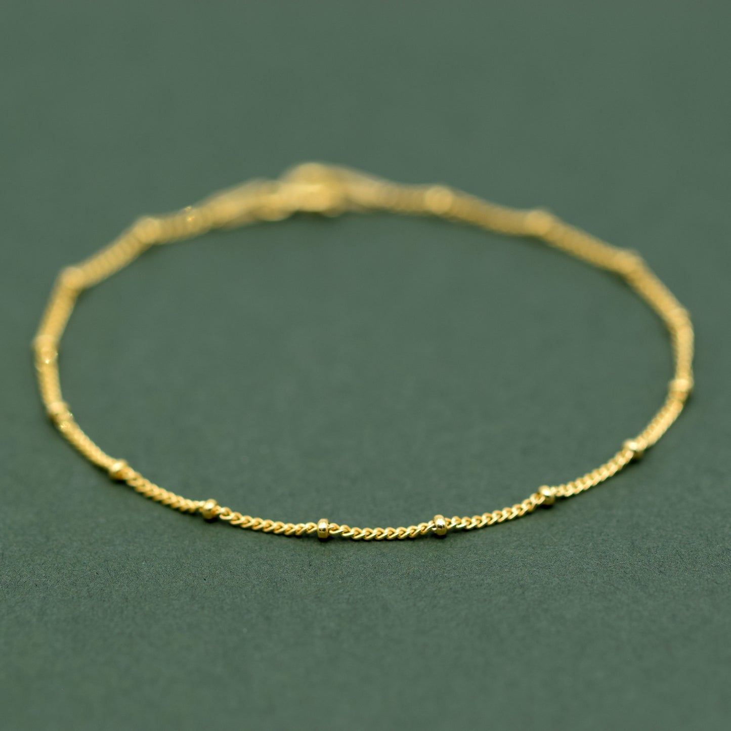 Gold Plated Sterling Silver Satellite Beaded Curb Chain Anklet