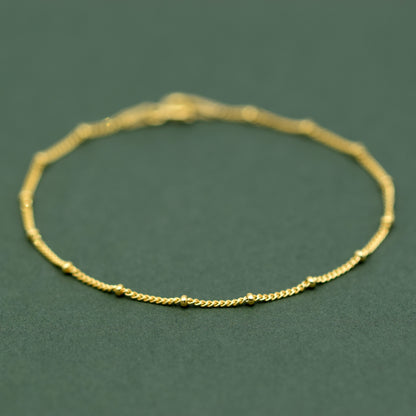 Gold Plated Sterling Silver Satellite Beaded Curb Chain Anklet