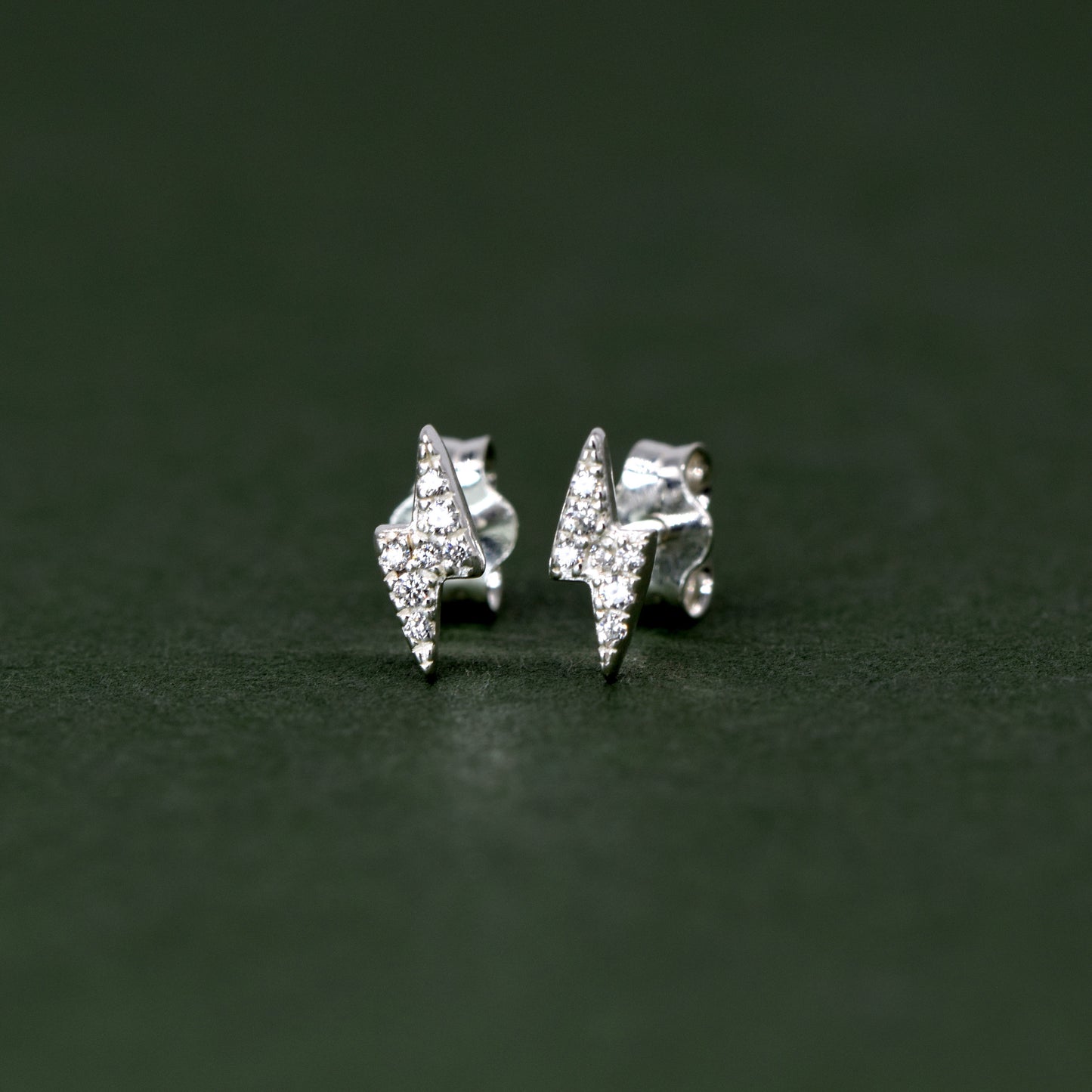 Sterling Silver 7.8mm Cubic Zirconia Lighting Bolt Stud Earrings (Butterfly Backed)