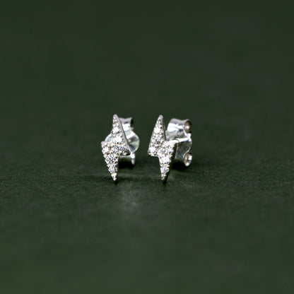 Sterling Silver 7.8mm Cubic Zirconia Lighting Bolt Stud Earrings (Butterfly Backed)