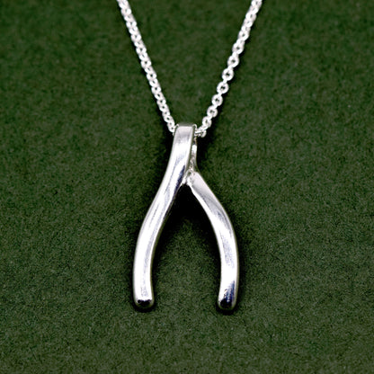 925 Sterling Silver 20mm Wishbone Pendant on 18" Rolo Chain