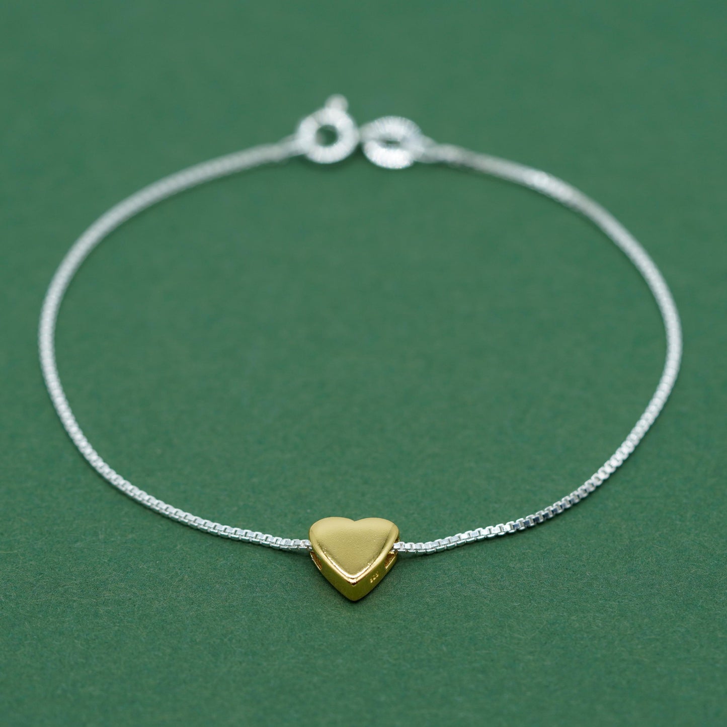 Gold Plated Sterling Silver Letter Charm on Sterling Silver Box Chain Bracelet