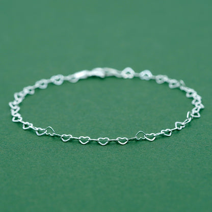 Sterling Silver 3mm Heart Link Bracelet
