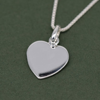 Sterling Silver Flat Heart Pendant Necklace on Box Chain