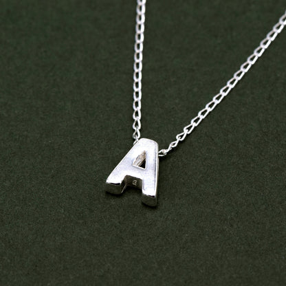 Sterling Silver Initial Charm Letter Necklace on 14"-18" Curb Chain