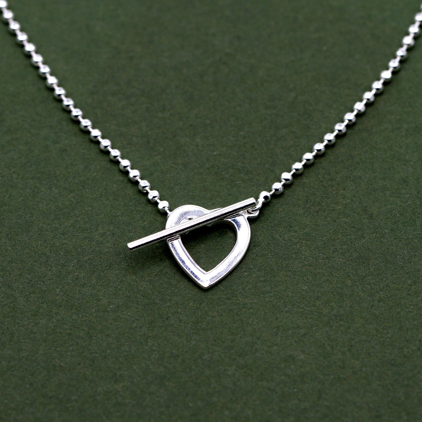 Sterling Silver 16" Heart and T-Bar Necklace