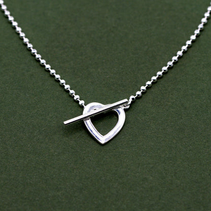 Sterling Silver 16" Heart and T-Bar Necklace