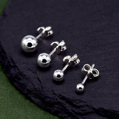 Sterling Silver 3,4,5,6mm Polished Ball Stud Earrings