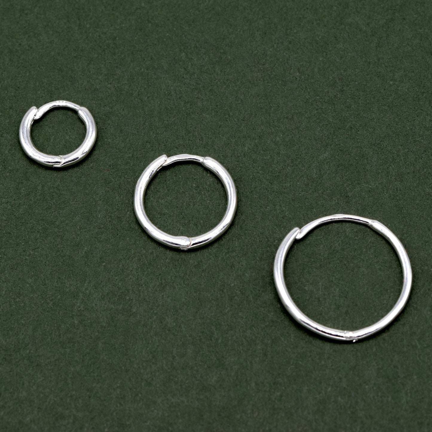 Sterling Silver 10, 14, 18mm Round Ear Huggie Hoop Earrings