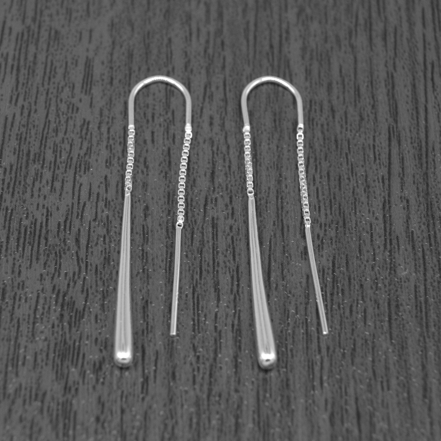 Sterling Silver Threaded Tear Dropper Pull Through Earrings 45mm