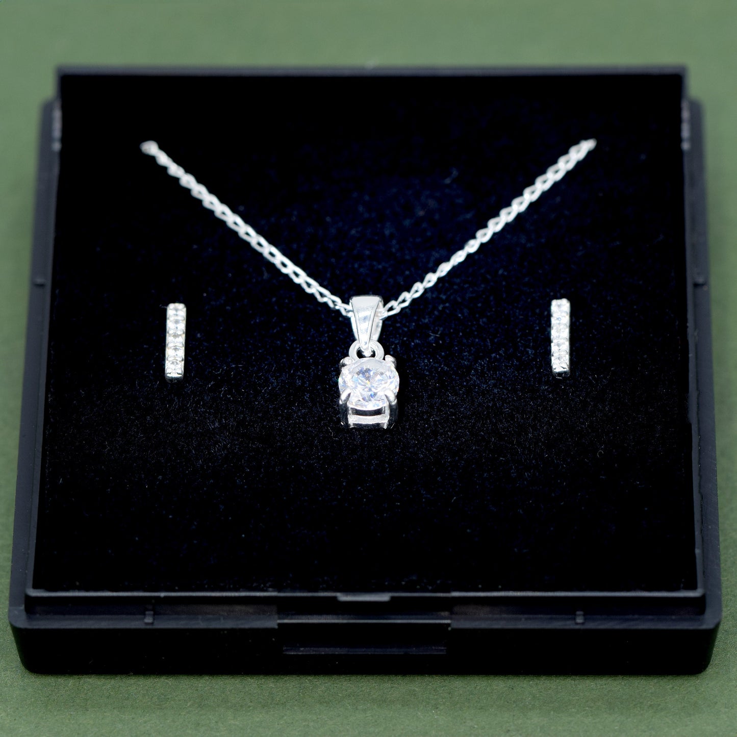 Sterling Silver Cubic Zircona Necklace & Earrings Gift Set