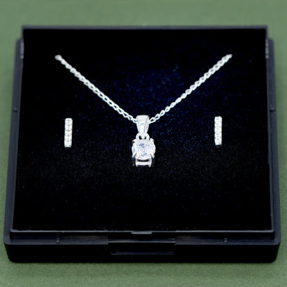 Sterling Silver Cubic Zircona Necklace & Earrings Gift Set