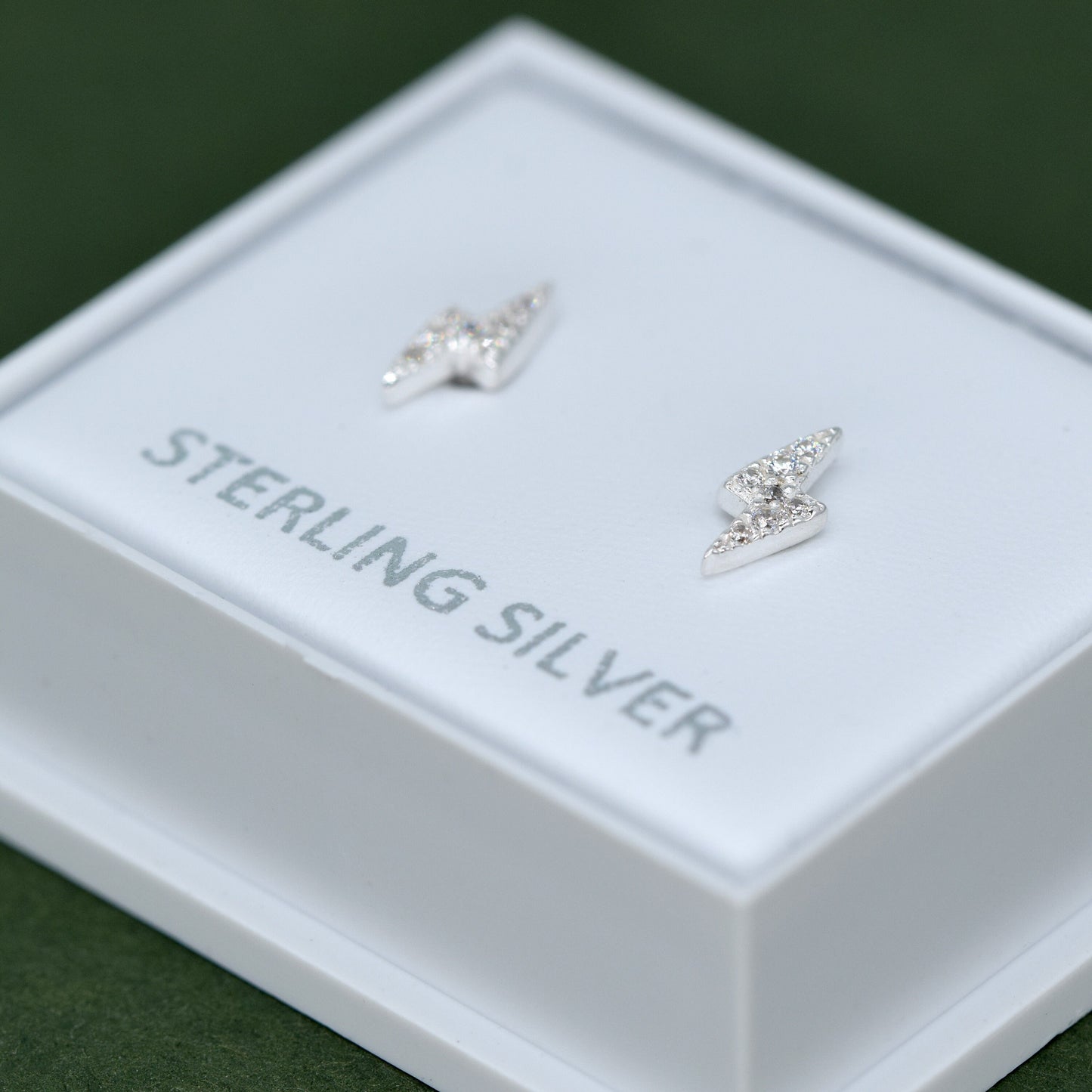 Sterling Silver 7.8mm Cubic Zirconia Lighting Bolt Stud Earrings in Gift Box