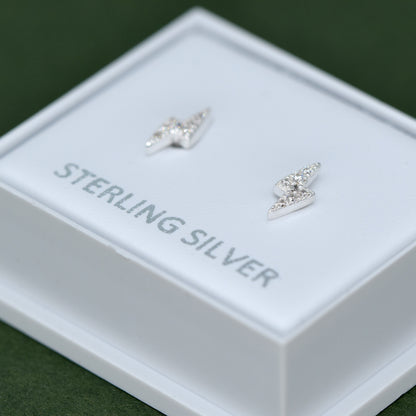 Sterling Silver 7.8mm Cubic Zirconia Lighting Bolt Stud Earrings in Gift Box