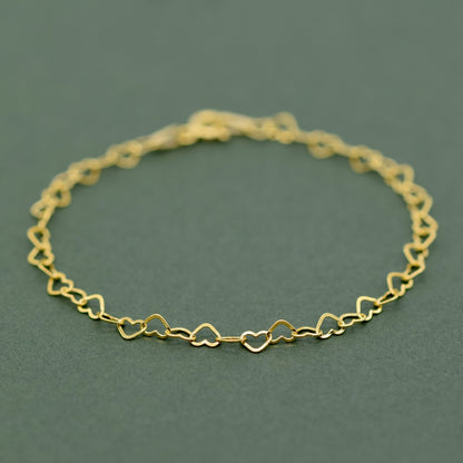 Gold Plated Sterling Silver 3mm Heart Chain Bracelet