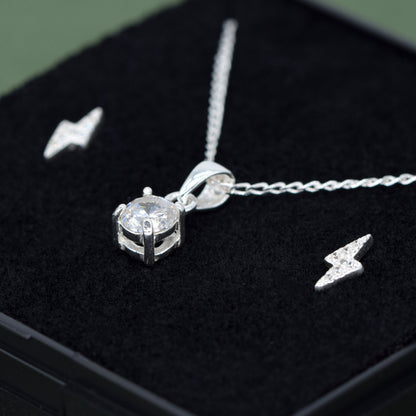 Sterling Silver Cubic Zircona Necklace & Bolt Earrings Gift Set