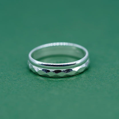 Set of 2 Sterling Silver 2mm Polished Band & 2.8mm Faceted/Hammered Band