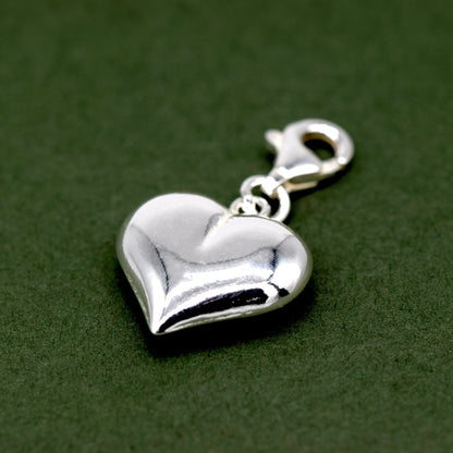 Sterling Silver Puffed Heart Charm with Lobster Clasp