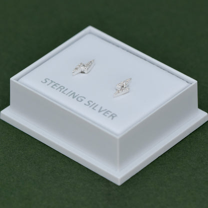 Sterling Silver 7.8mm Cubic Zirconia Lighting Bolt Stud Earrings in Gift Box