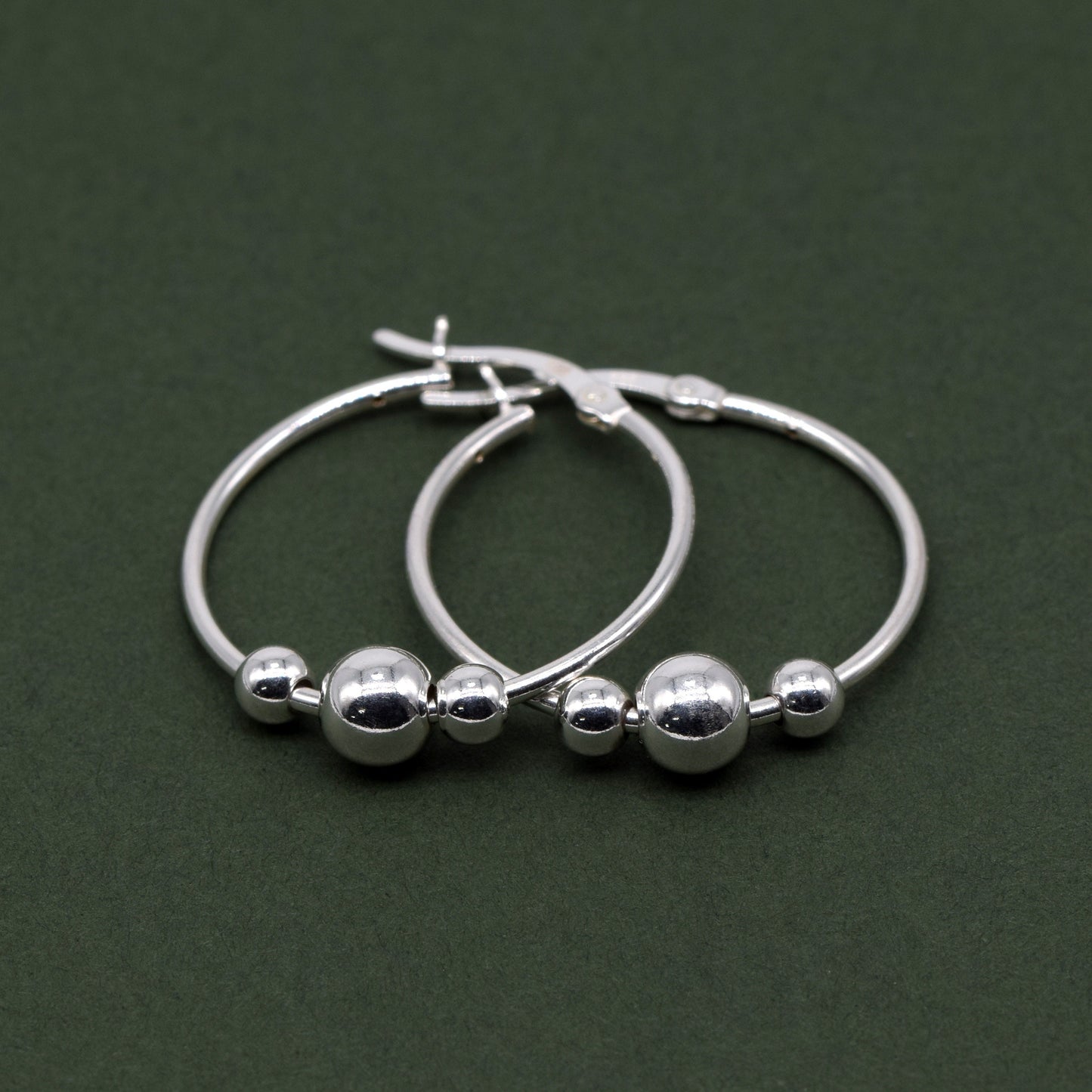 Sterling Silver Creole Style Beaded Hoop Earrings 25mm