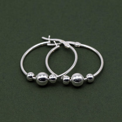 Sterling Silver Creole Style Beaded Hoop Earrings 25mm