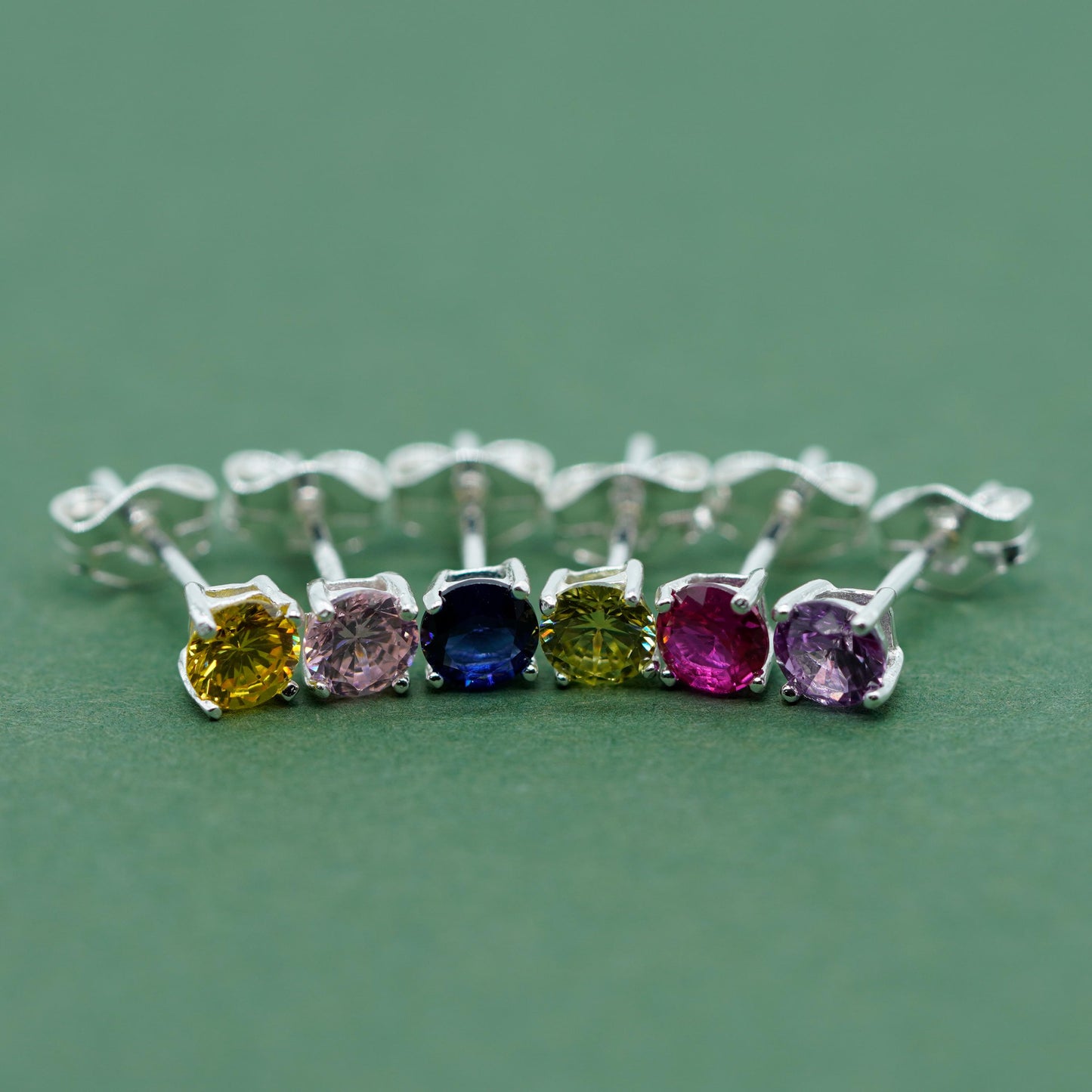 Sterling Silver 4mm Gem CZ Birthstone Stud Earrings