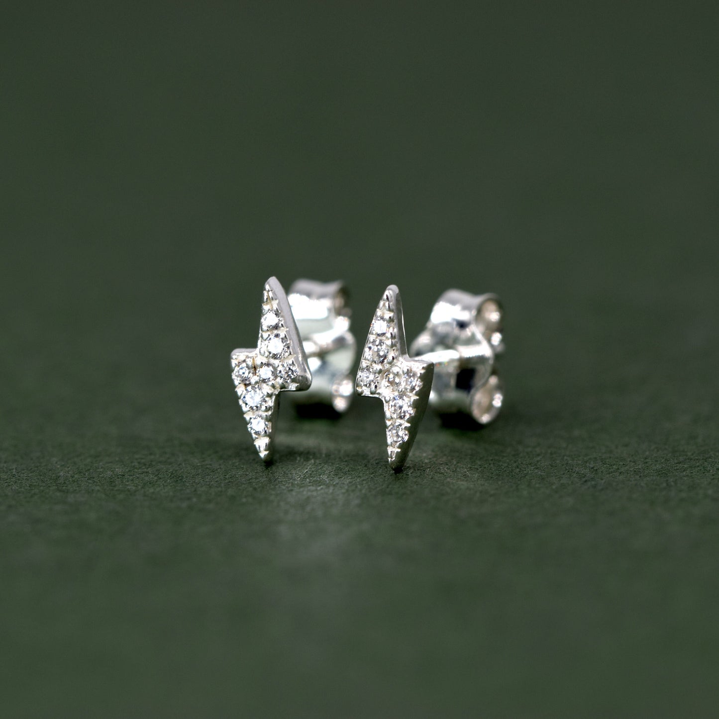 Sterling Silver 7.8mm Cubic Zirconia Lighting Bolt Stud Earrings (Butterfly Backed)