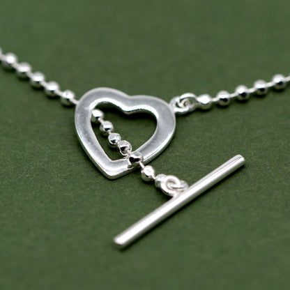 Sterling Silver Heart & T-Bar Ball Bracelet