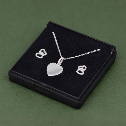 Sterling Silver Heart Necklace & Earrings Gift Set