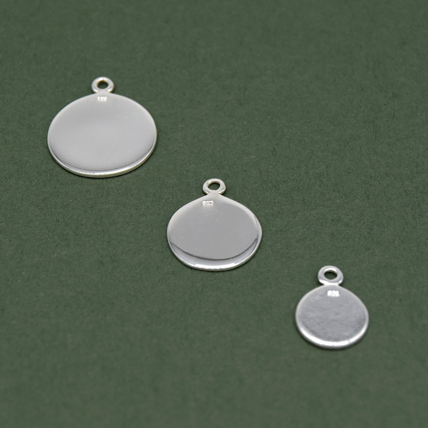 Sterling Silver Disk Charm Pendant, Small (9mm), Medium (12mm), Large (15mm)