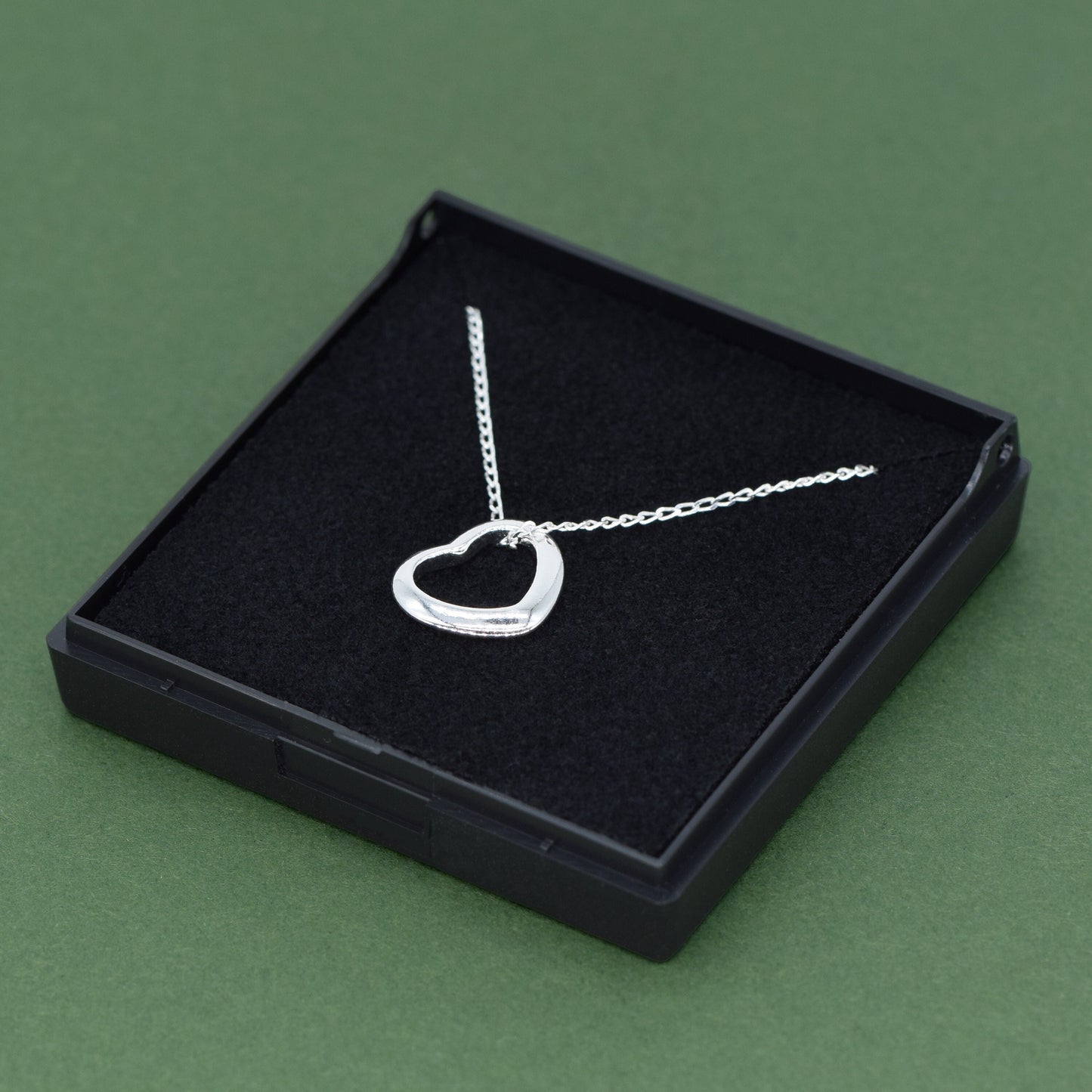 Sterling Silver Floating Heart Necklace on Curb Chain in Gift Box