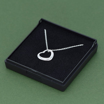 Sterling Silver Floating Heart Necklace on Curb Chain in Gift Box