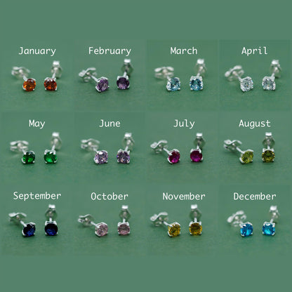 Sterling Silver 4mm Gem CZ Birthstone Stud Earrings